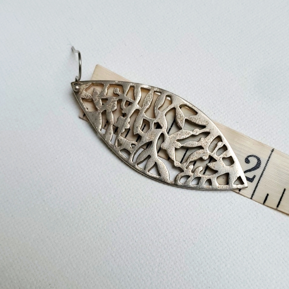 Boho Silver Leaf Laser Cut Design Dangle Earrings. - image 5